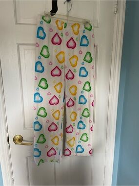 Fleece Pajama Pants with Colorful Heart Print